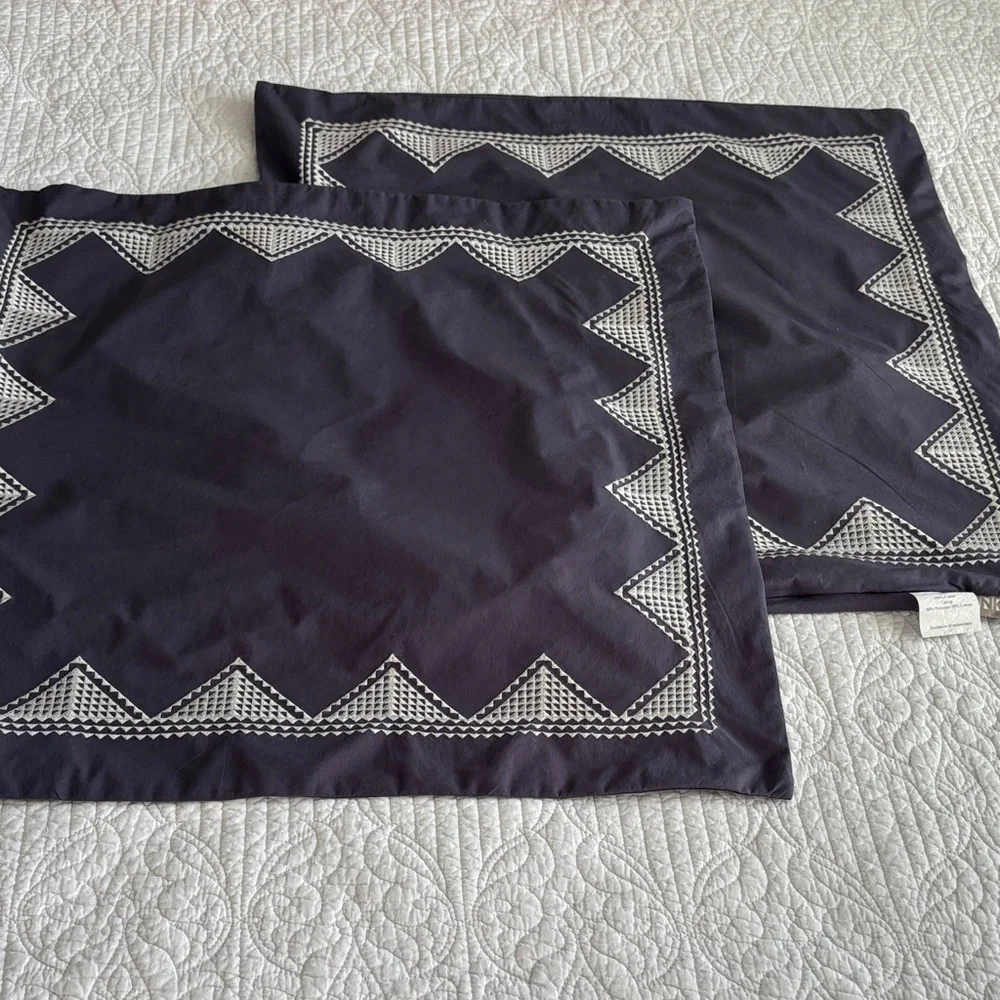 Ink + Ivy Isla Cotton Embroidered Edge Geometric Euro Shams Set of 2 Gray White